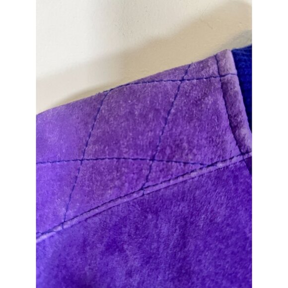 Retro Leather Bomber Jacket Purple L Quilted Colorful Preppy Neutral 80s Western - Picture 7 of 16